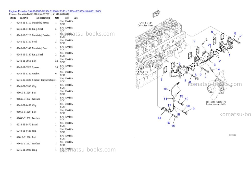 Komatsu saa6d170e-7c s/n 710105-up for d375a-8/d375ai-8 Parts catalog cover Page 7