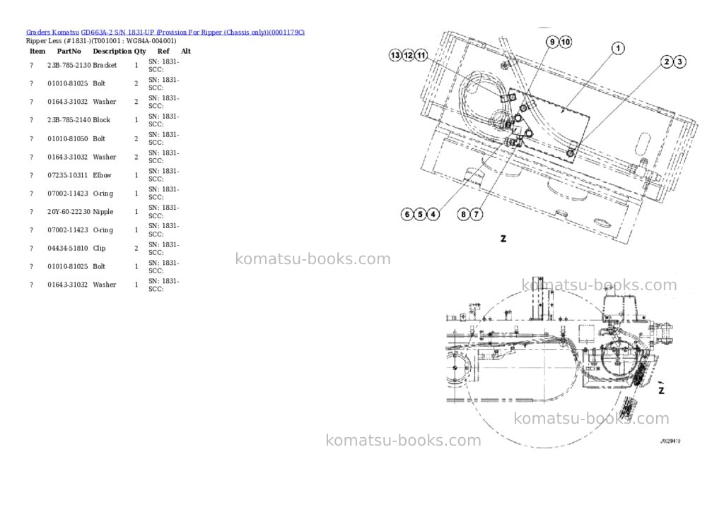 Komatsu gd663a-2 s/n 1831-up provision for ripper chassis only Parts catalog cover