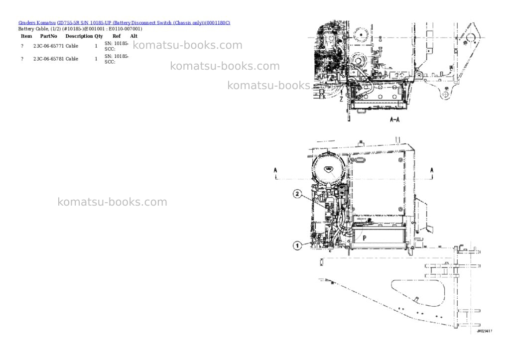 Komatsu gd755-5r s/n 10185-up battery disconnect switch chassis only Parts catalog cover