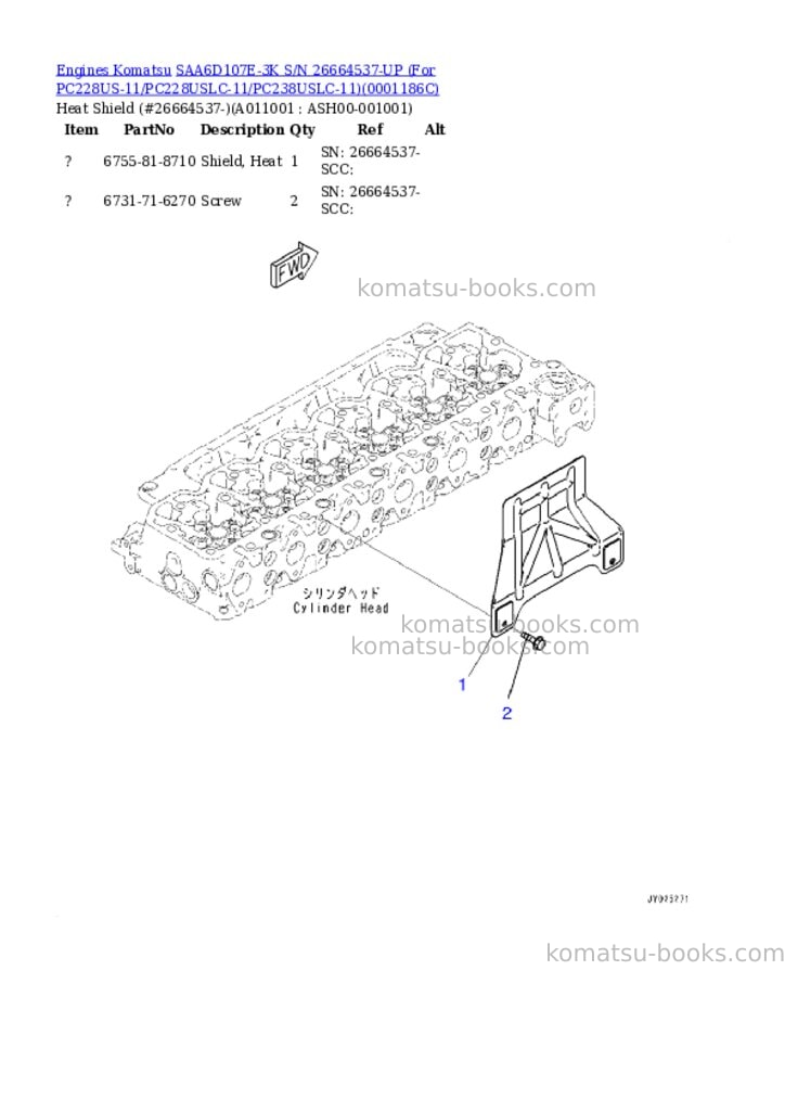 Komatsu saa6d107e-3k s/n 26664537-up for pc228us-11/pc228uslc-11/pc238uslc-11 Parts catalog cover Page 10