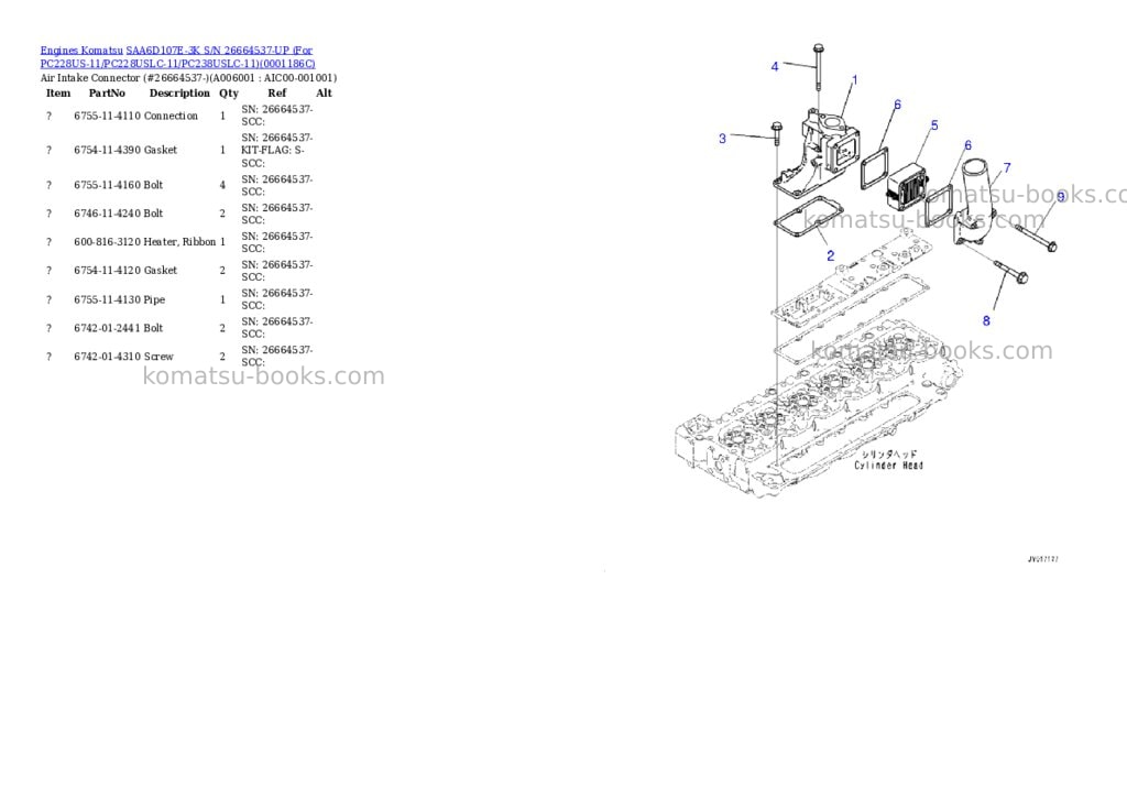 Komatsu saa6d107e-3k s/n 26664537-up for pc228us-11/pc228uslc-11/pc238uslc-11 Parts catalog cover Page 5