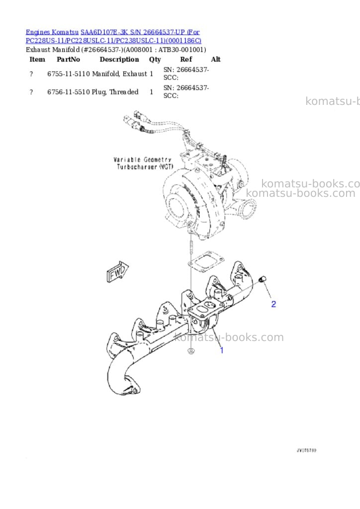 Komatsu saa6d107e-3k s/n 26664537-up for pc228us-11/pc228uslc-11/pc238uslc-11 Parts catalog cover Page 7
