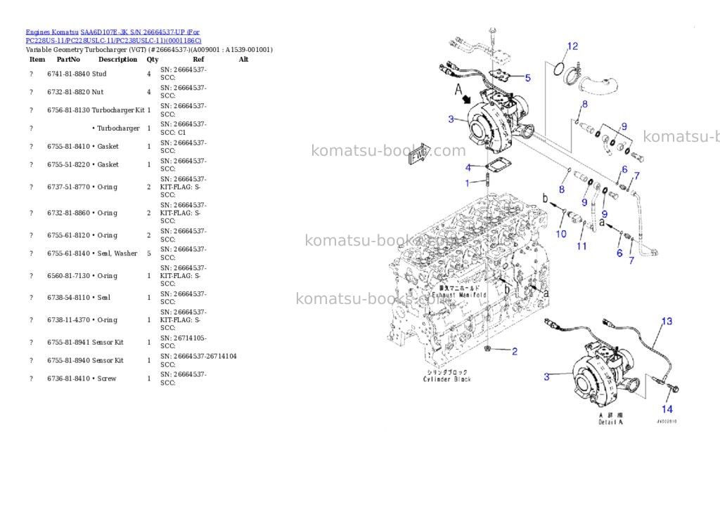 Komatsu saa6d107e-3k s/n 26664537-up for pc228us-11/pc228uslc-11/pc238uslc-11 Parts catalog cover Page 8