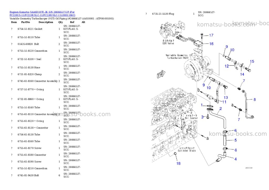 Komatsu saa6d107e-3k s/n 26664537-up for pc228us-11/pc228uslc-11/pc238uslc-11 Parts catalog cover Page 9