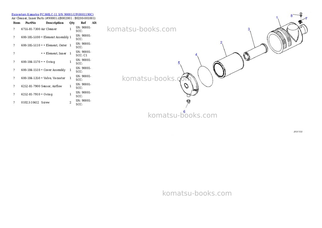 Komatsu PC360LC-11 S/N 90001-UP Parts catalog cover Page 2 Komatsu PC360LC-11 S/N 90001-UP Parts catalog cover Page 2