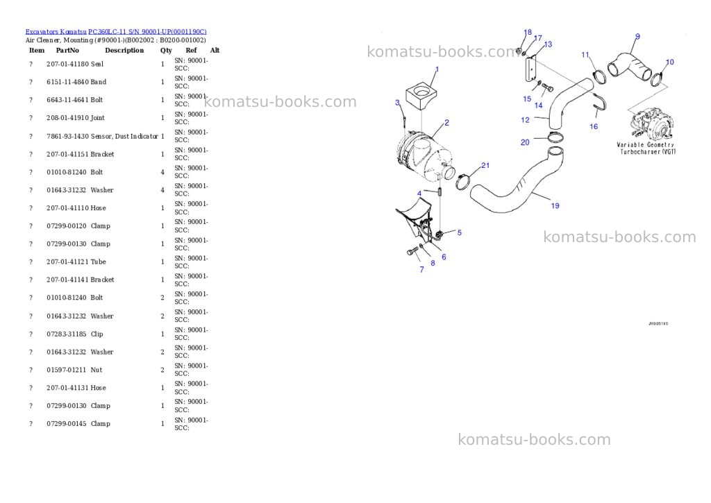 Komatsu PC360LC-11 S/N 90001-UP Parts catalog cover Page 3 Komatsu PC360LC-11 S/N 90001-UP Parts catalog cover Page 3