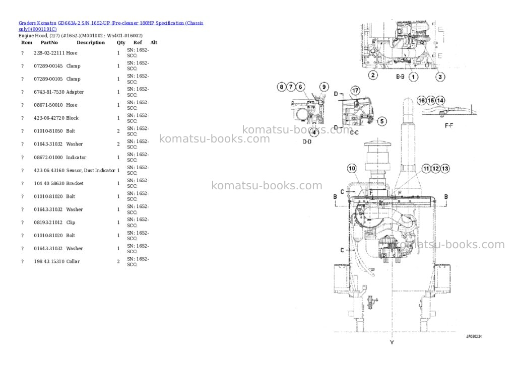 Komatsu gd663a-2 s/n 1652-up pre-cleaner 180hp chassis only Parts catalog cover