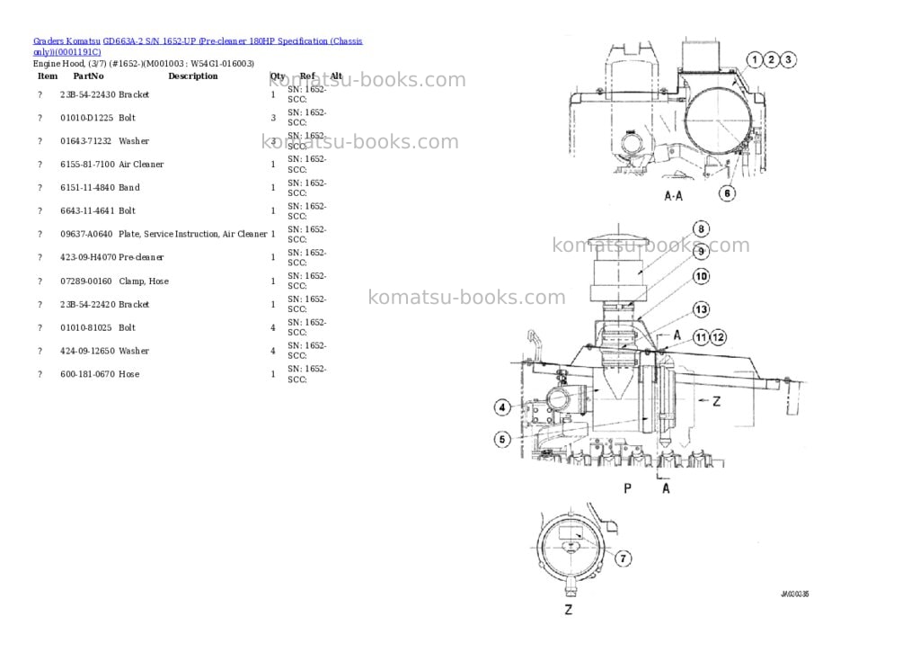 Komatsu gd663a-2 s/n 1652-up pre-cleaner 180hp chassis only Parts catalog cover Page 2