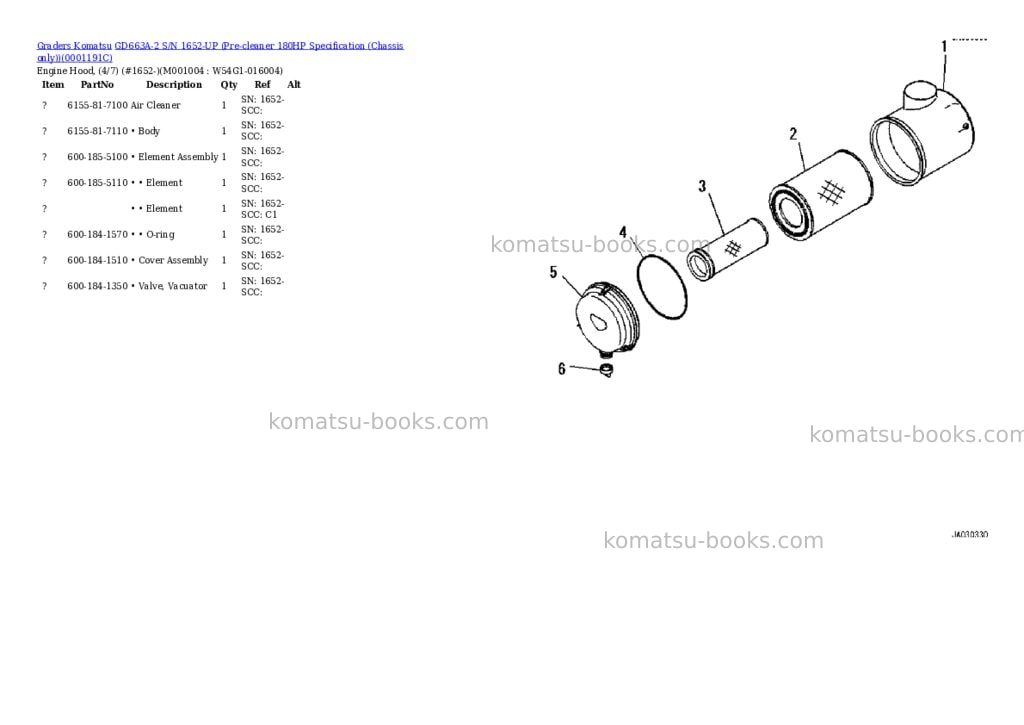 Komatsu gd663a-2 s/n 1652-up pre-cleaner 180hp chassis only Parts catalog cover Page 3