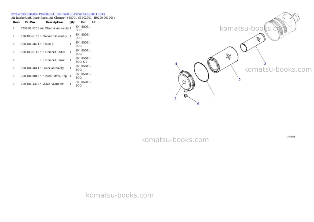 Komatsu PC490LC-11 S/N 85001-UP (For KAL) Parts catalog cover