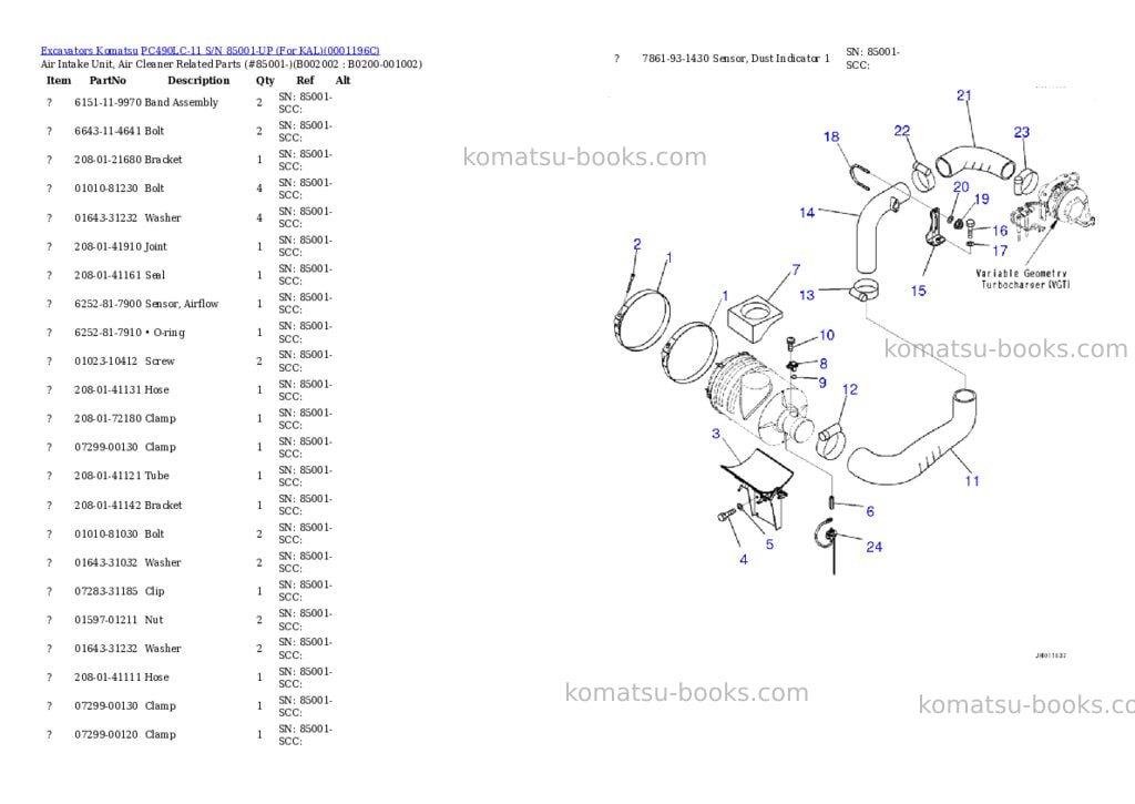 Komatsu PC490LC-11 S/N 85001-UP (For KAL) Parts catalog cover Page 2
