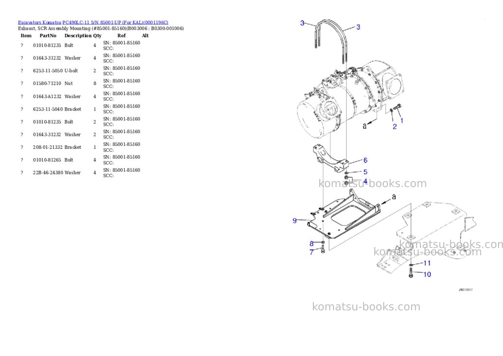 Komatsu PC490LC-11 S/N 85001-UP (For KAL) Parts catalog cover Page 9