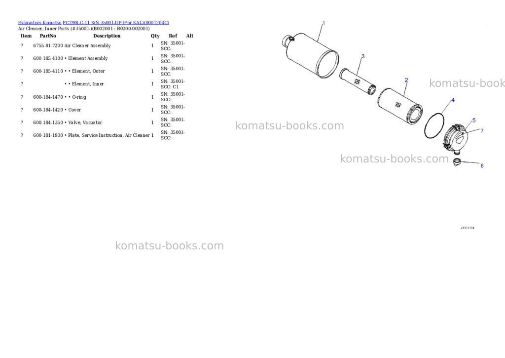 Komatsu PC290LC-11 S/N 35001-UP (For KAL) Parts catalog cover Komatsu PC290LC-11 S/N 35001-UP (For KAL) Parts catalog cover