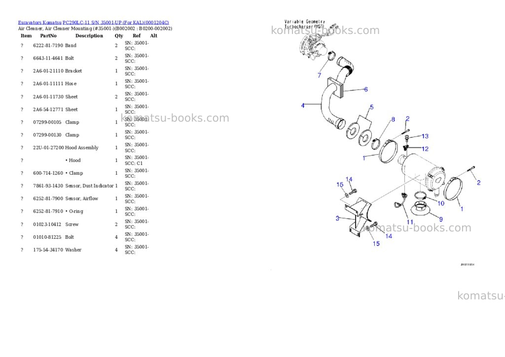 Komatsu PC290LC-11 S/N 35001-UP (For KAL) Parts catalog cover Page 2 Komatsu PC290LC-11 S/N 35001-UP (For KAL) Parts catalog cover Page 2