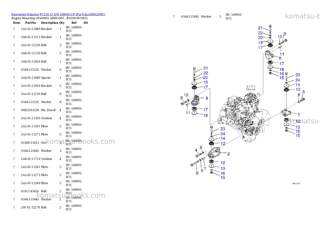 Komatsu PC210-11 S/N 500001-UP (For KAL) Parts catalog cover Komatsu PC210-11 S/N 500001-UP (For KAL) Parts catalog cover