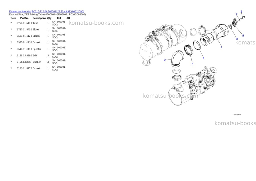 Komatsu PC210-11 S/N 500001-UP (For KAL) Parts catalog cover Page 10 Komatsu PC210-11 S/N 500001-UP (For KAL) Parts catalog cover Page 10