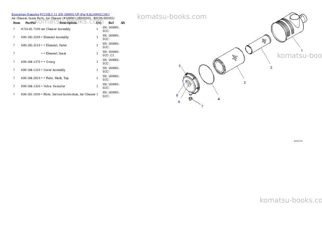 Komatsu PC210LC-11 S/N 500001-UP (For KAL) Parts catalog cover