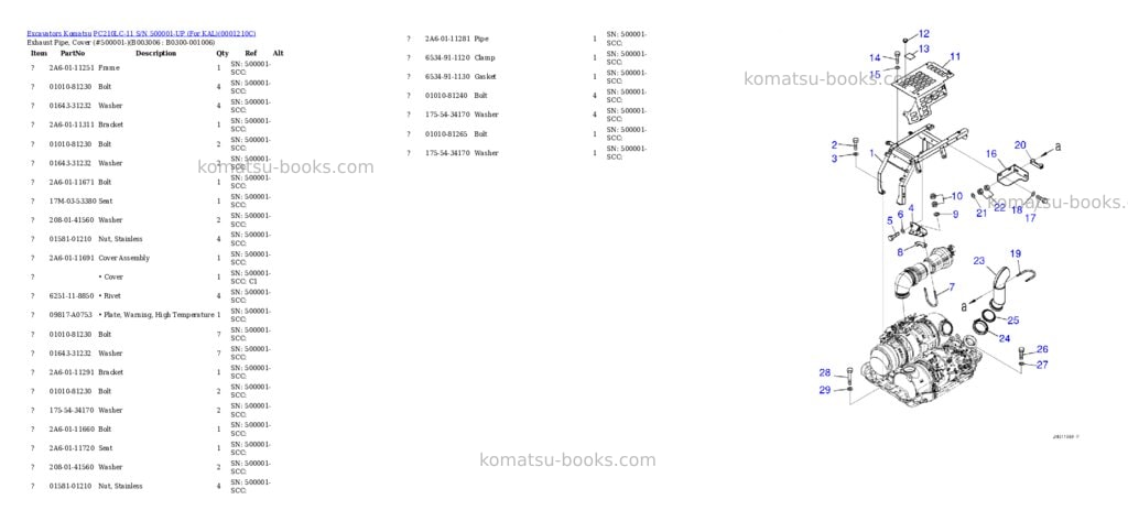 Komatsu PC210LC-11 S/N 500001-UP (For KAL) Parts catalog cover Page 10