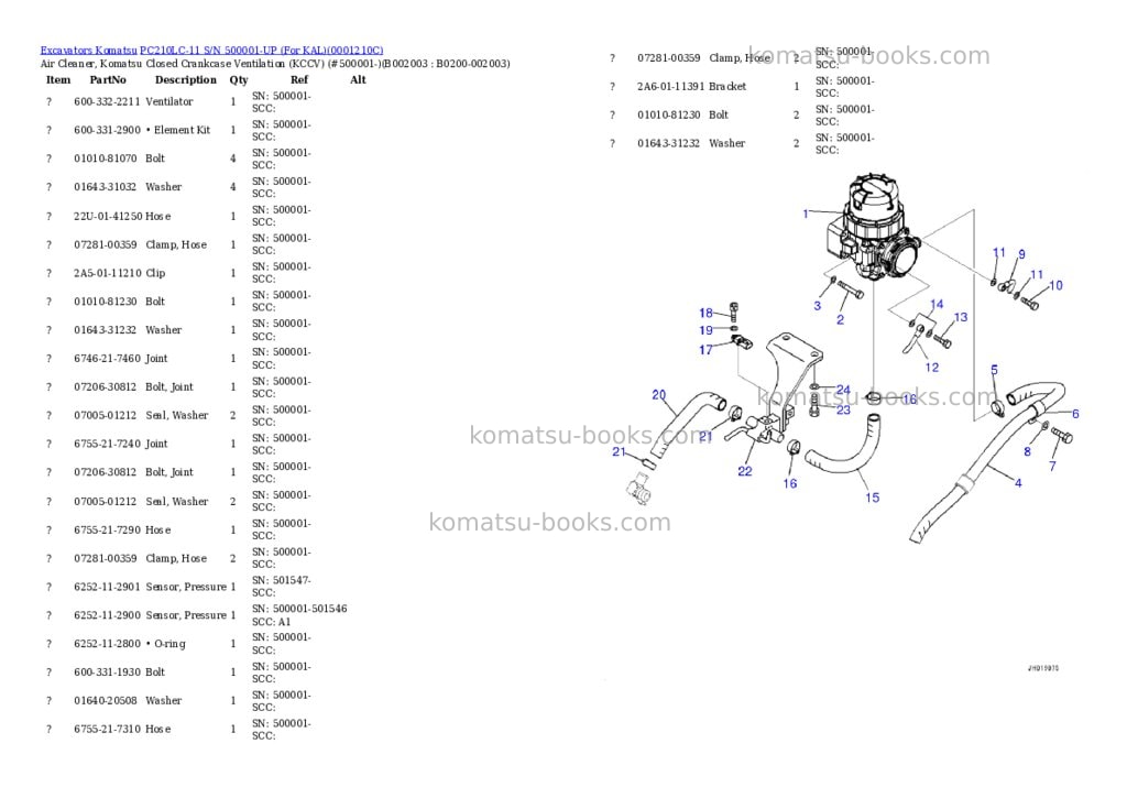 Komatsu PC210LC-11 S/N 500001-UP (For KAL) Parts catalog cover Page 3