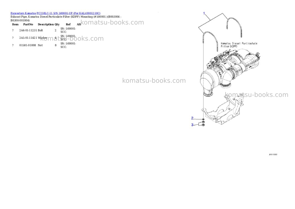 Komatsu PC210LC-11 S/N 500001-UP (For KAL) Parts catalog cover Page 8