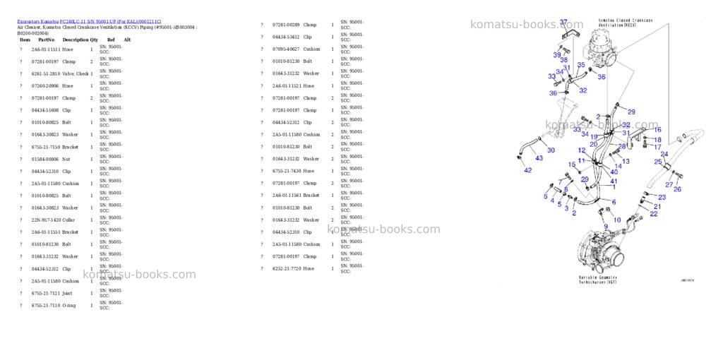 Komatsu PC240LC-11 S/N 95001-UP (For KAL) Parts catalog cover Page 10