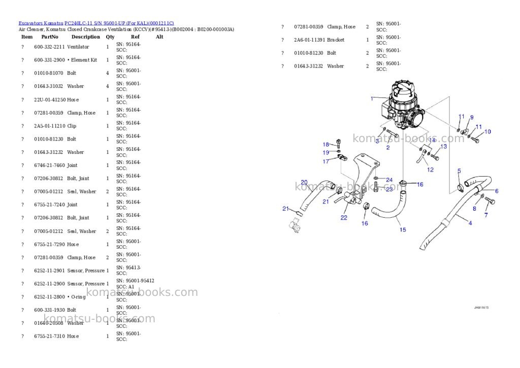 Komatsu PC240LC-11 S/N 95001-UP (For KAL) Parts catalog cover Page 4