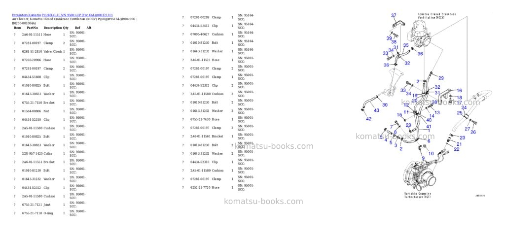 Komatsu PC240LC-11 S/N 95001-UP (For KAL) Parts catalog cover Page 6