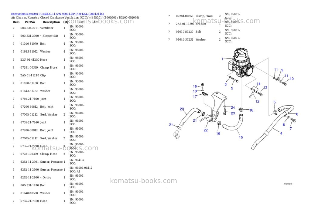 Komatsu PC240LC-11 S/N 95001-UP (For KAL) Parts catalog cover Page 9