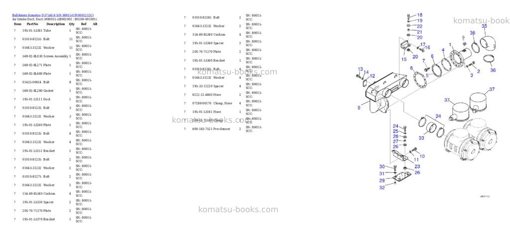 Komatsu d375ai-8 s/n 80015-up Parts catalog cover Komatsu d375ai-8 s/n 80015-up Parts catalog cover