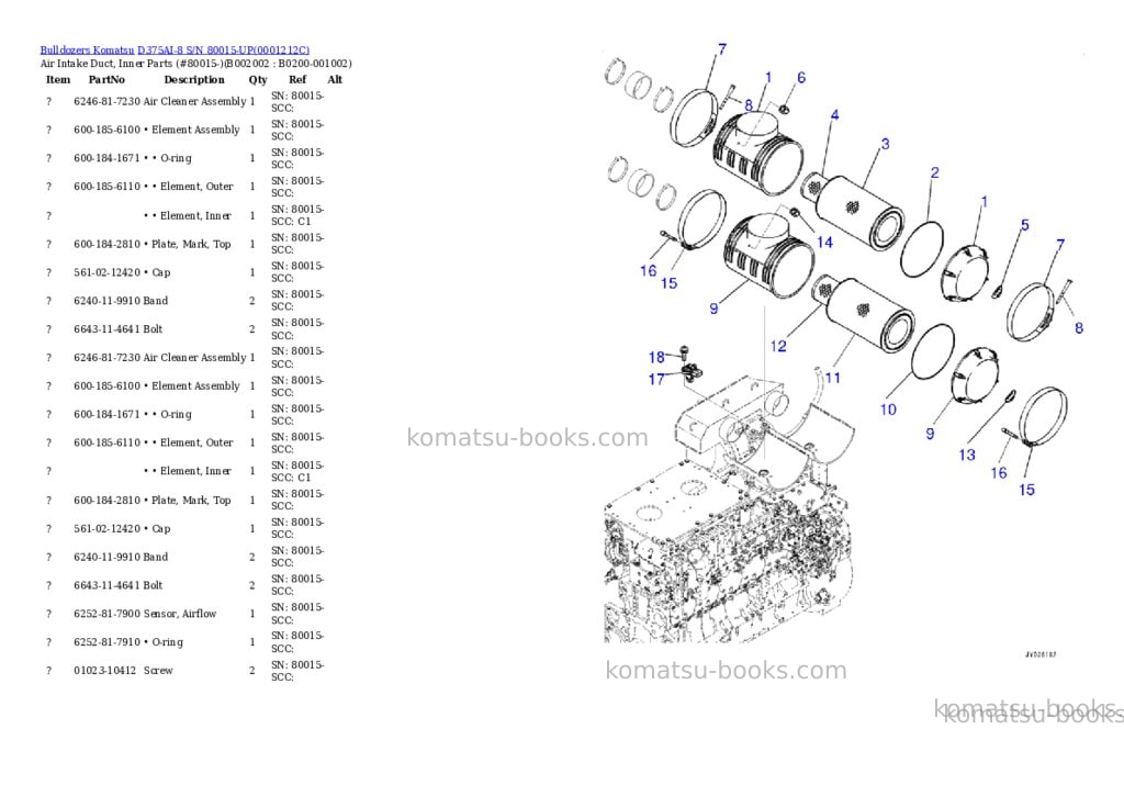 Komatsu d375ai-8 s/n 80015-up Parts catalog cover Page 2 Komatsu d375ai-8 s/n 80015-up Parts catalog cover Page 2
