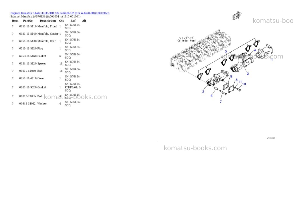 Komatsu saa6d125e-5dr s/n 576434-up for wa470-6r Parts catalog cover Page 2