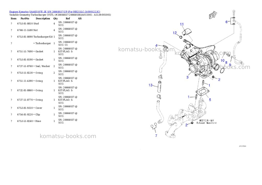 Komatsu SAA4D107E-3E S/N 26664037-UP (For HB215LC-3) Parts catalog cover Page 10