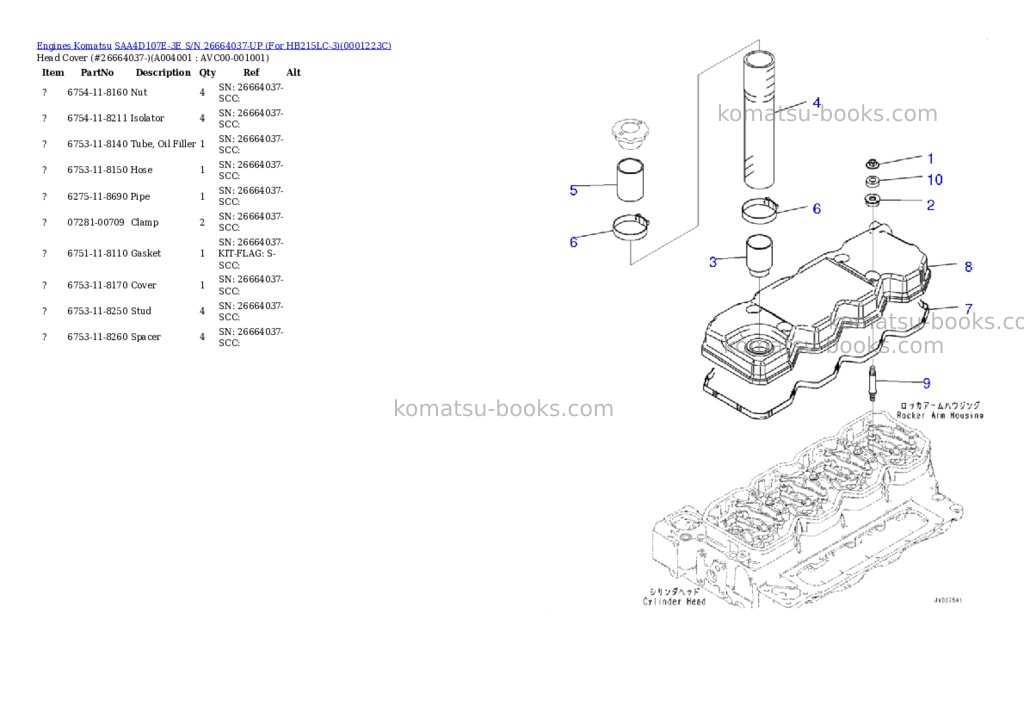 Komatsu SAA4D107E-3E S/N 26664037-UP (For HB215LC-3) Parts catalog cover Page 3