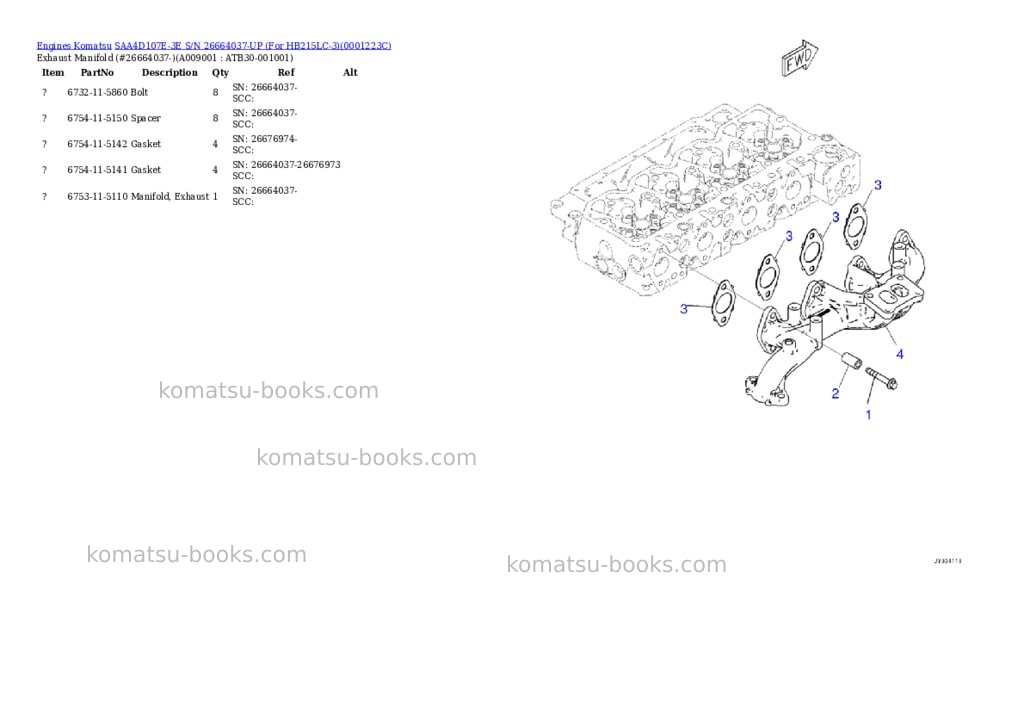 Komatsu SAA4D107E-3E S/N 26664037-UP (For HB215LC-3) Parts catalog cover Page 8