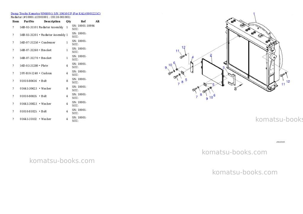 Komatsu hm400-5 s/n 10650-up for kal Parts catalog cover Page 7
