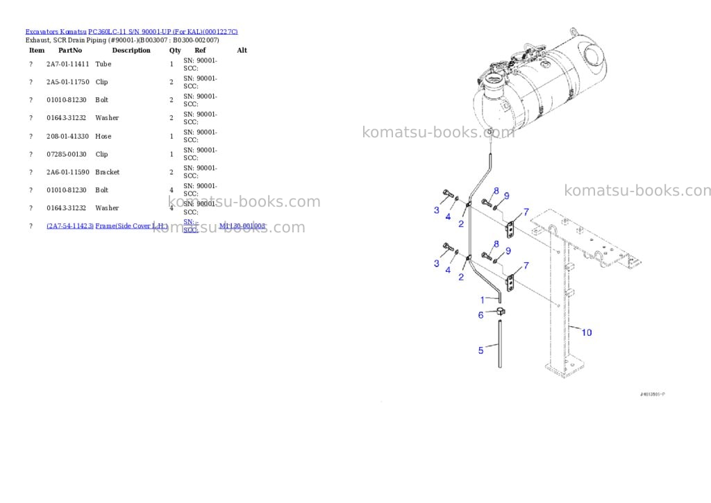 Komatsu PC360LC-11 S/N 90001-UP (For KAL) Parts catalog cover Page 10