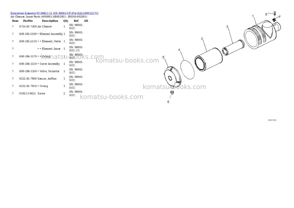 Komatsu PC360LC-11 S/N 90001-UP (For KAL) Parts catalog cover Page 2