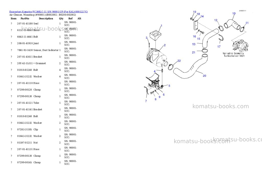 Komatsu PC360LC-11 S/N 90001-UP (For KAL) Parts catalog cover Page 3