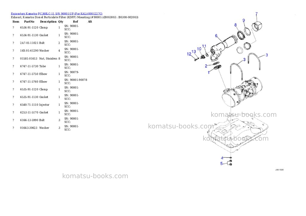 Komatsu PC360LC-11 S/N 90001-UP (For KAL) Parts catalog cover Page 6