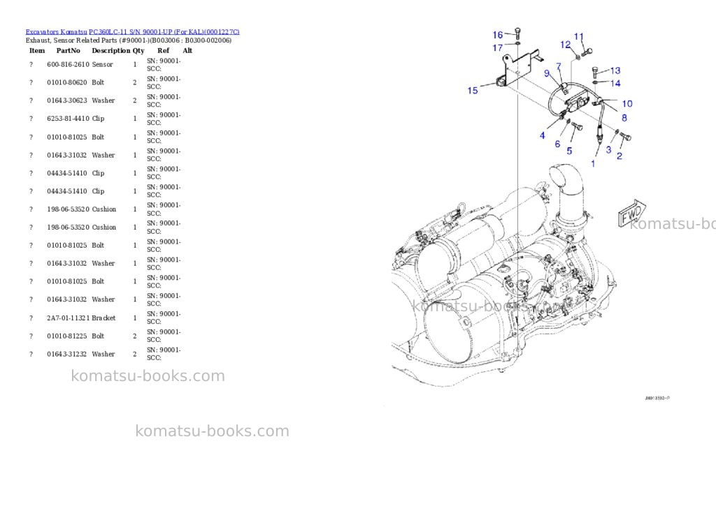Komatsu PC360LC-11 S/N 90001-UP (For KAL) Parts catalog cover Page 9