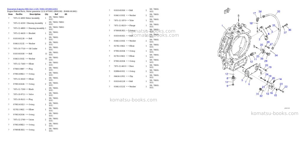 Komatsu hb215lc-3 s/n 70001-up for kal Parts catalog cover