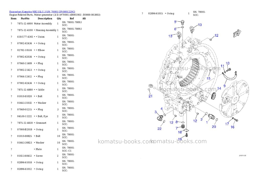 Komatsu hb215lc-3 s/n 70001-up for kal Parts catalog cover Page 2