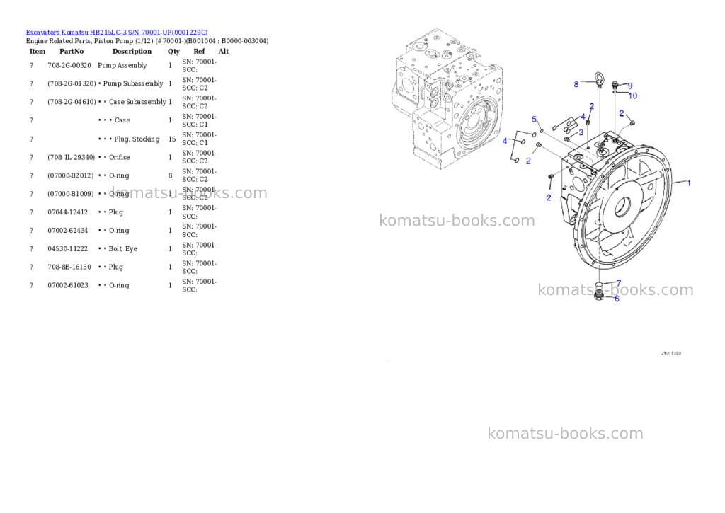 Komatsu hb215lc-3 s/n 70001-up for kal Parts catalog cover Page 3