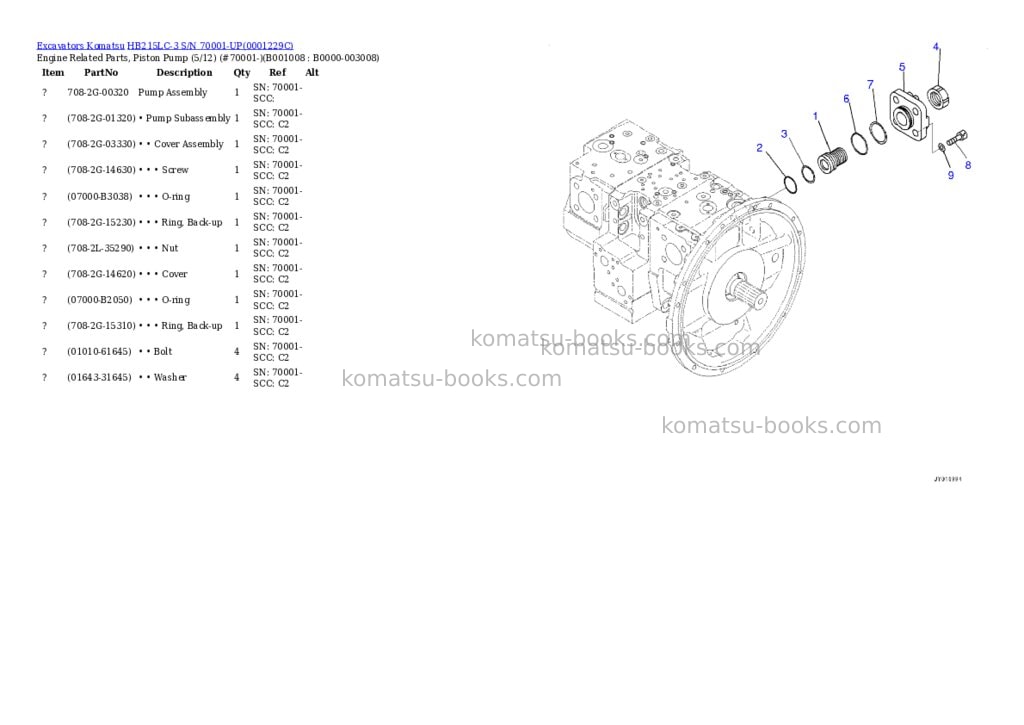Komatsu hb215lc-3 s/n 70001-up for kal Parts catalog cover Page 7
