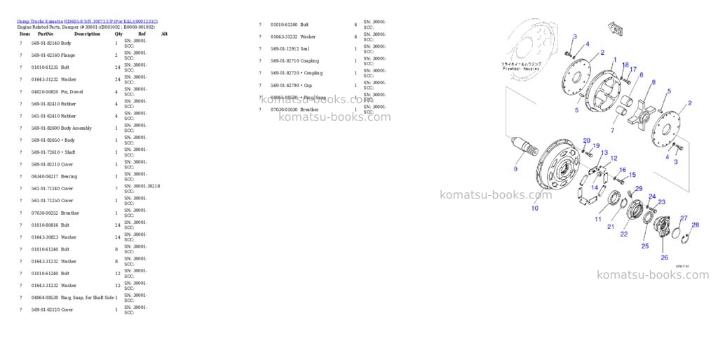 Komatsu HD605-8 S/N 30072-UP (For KAL) Parts catalog cover