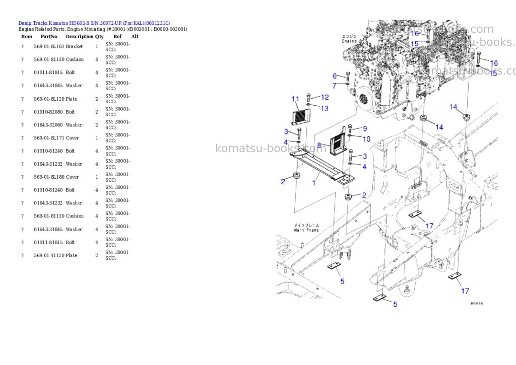 Komatsu HD605-8 S/N 30072-UP (For KAL) Parts catalog cover Page 4