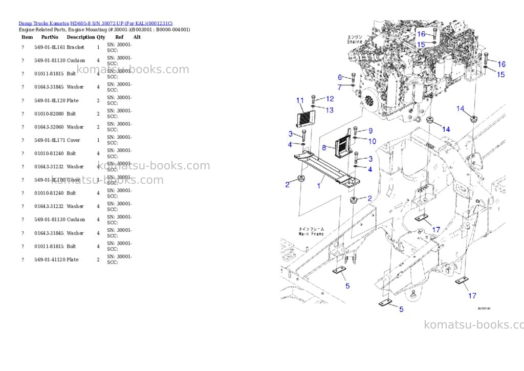 Komatsu HD605-8 S/N 30072-UP (For KAL) Parts catalog cover Page 8