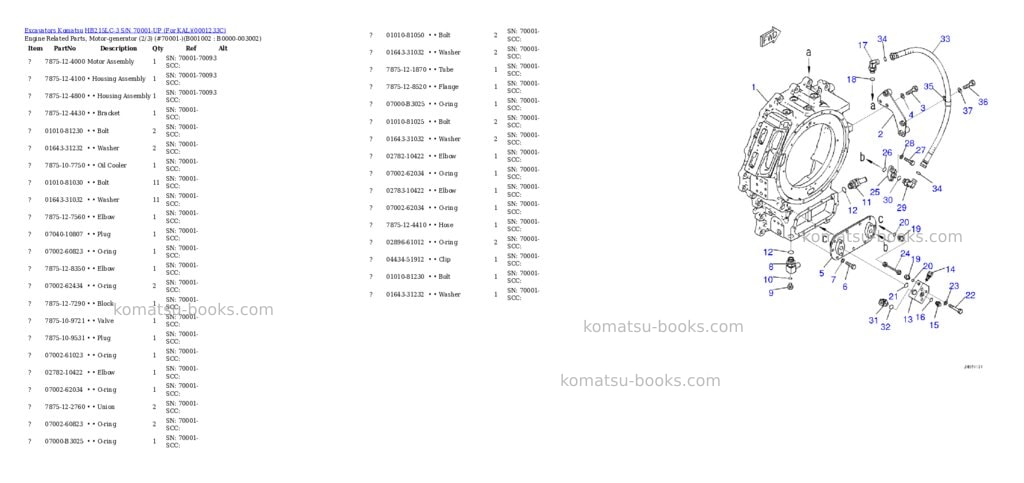 Komatsu HB215LC-3 S/N 70001-UP (For KAL) Parts catalog cover