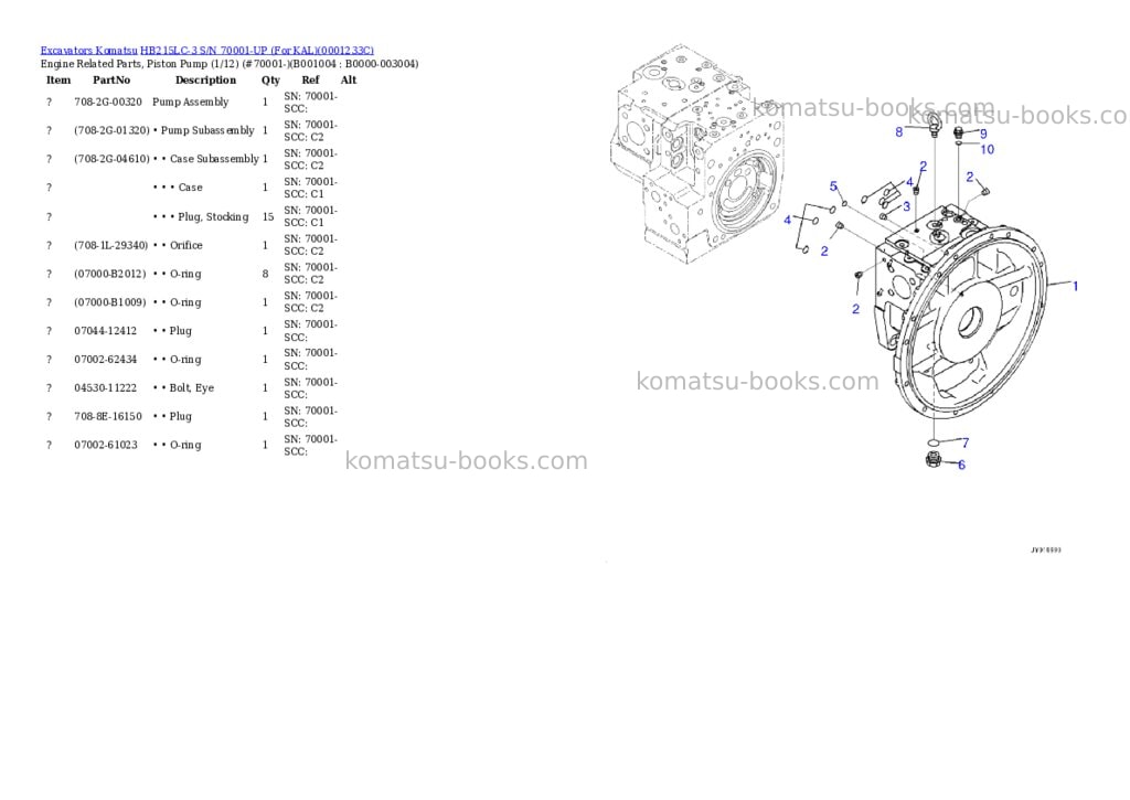 Komatsu HB215LC-3 S/N 70001-UP (For KAL) Parts catalog cover Page 3