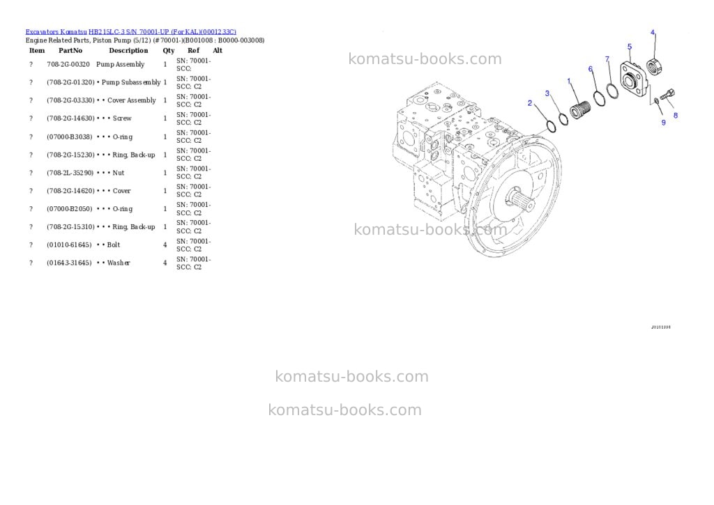Komatsu HB215LC-3 S/N 70001-UP (For KAL) Parts catalog cover Page 7